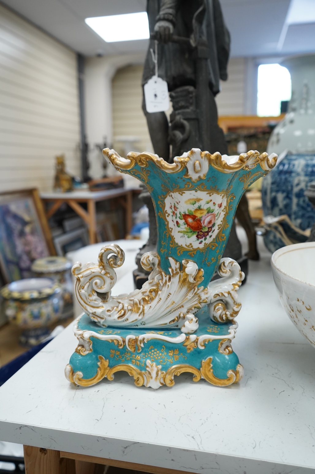 A 19th century French cornucopia vase and a Continental bowl, tallest 26cm